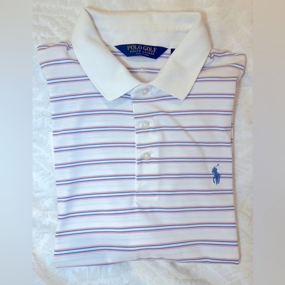 Polo Golf Striped Polo short sleeve pink and blue moisture wicking - Picture 1 of 7
